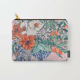 California Summer Bouquet - Oranges and Lily Blossoms in Blue and White Urn Carry-All Pouch