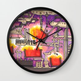 Industrial Steel Architectural Illustration Wall Clock