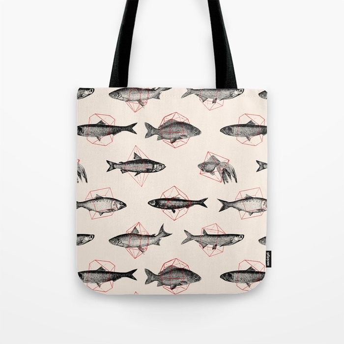 Fishes In Geometrics (Red) Tote Bag