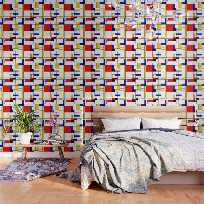 Bauhouse Composition Mondrian Style Wallpaper