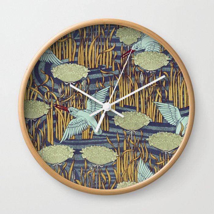 Kingfishers and Flowering Rush Wall Clock