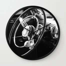 Vintage Black Car | Black and White Photography Wall Clock