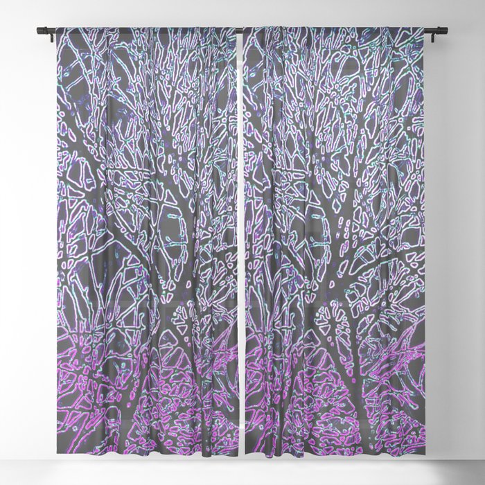 Tangled Tree Branches In Purple And Pink Sheer Curtain By