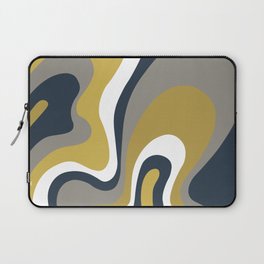 Trippy Psychedelic Abstract in Navy Blue, Mustard Yellow, Grey and White Laptop Sleeve