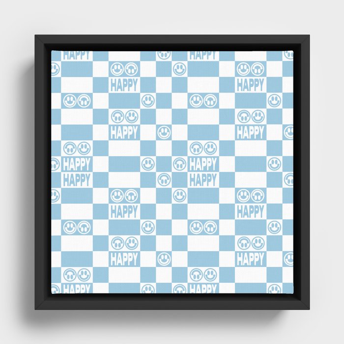 HAPPY Checkerboard (Morning Sky Light Blue Color) Framed Canvas