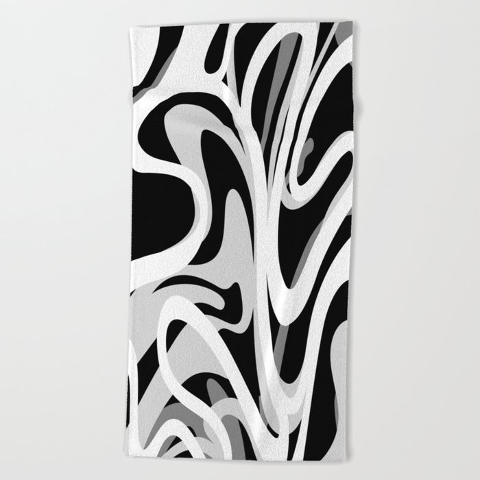 Finger Paint Swirls - Gray, Black and White Beach Towel