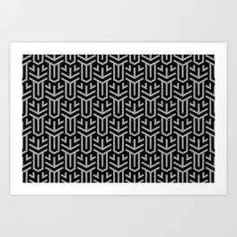 Black and Gray Minimal Geometric Shape Tile Pattern Pairs 2022 Trending Color Casting Shadow DE6291 Art Print