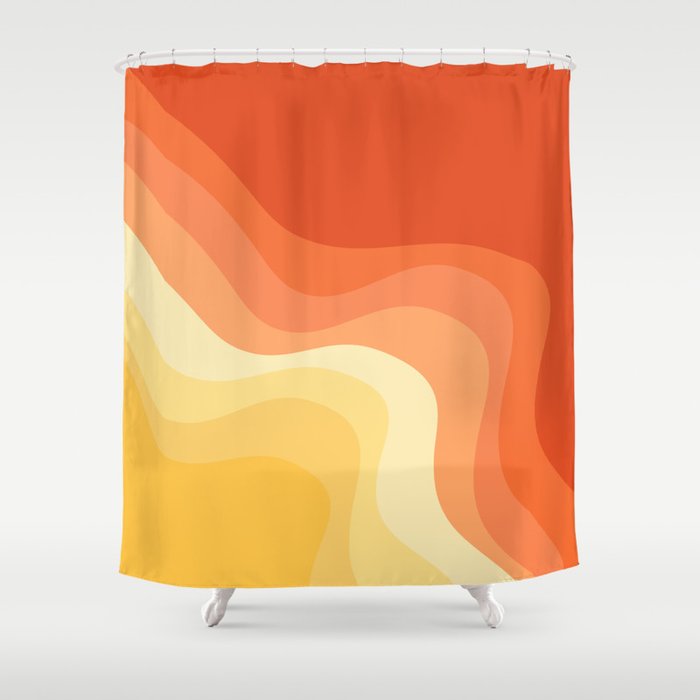 Yellow and orange retro style waves Shower Curtain