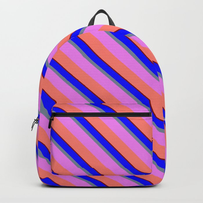 Colorful Blue, Light Slate Gray, Violet, Salmon, and Maroon Colored Lines Pattern Backpack