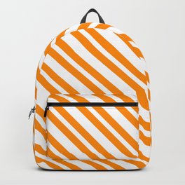 [ Thumbnail: White & Dark Orange Colored Stripes/Lines Pattern Backpack ]