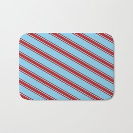 [ Thumbnail: Sky Blue & Red Colored Stripes Pattern Bath Mat ]