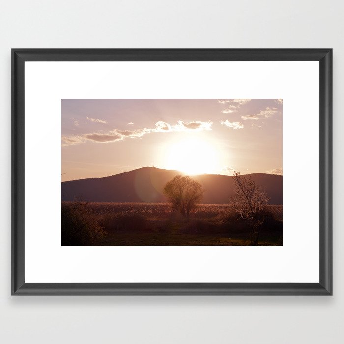 Sunset in the meadow Framed Art Print