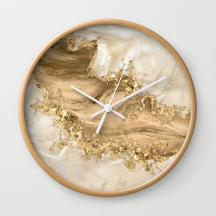 Gold and Pearl - Splatter and flow Wall Clock