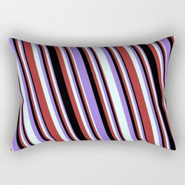 [ Thumbnail: Purple, Light Cyan, Brown, and Black Colored Striped/Lined Pattern Rectangular Pillow ]