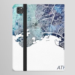 Athens Greece Map Navy Blue Turquoise Watercolor iPad Folio Case