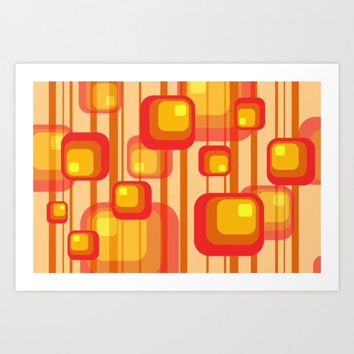Vintage Design Red orange yellow rectangles Art Print