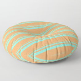 [ Thumbnail: Aquamarine and Brown Colored Lined Pattern Floor Pillow ]