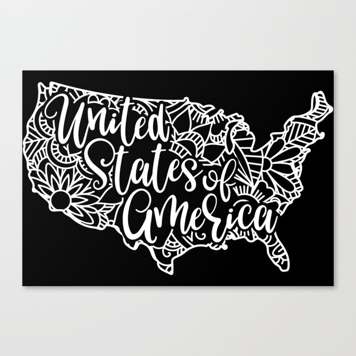 United States Floral Mandala Map Pretty Canvas Print