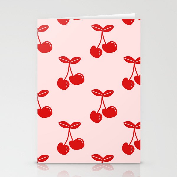 cherry pattern- red cherries on pale pink Stationery Cards