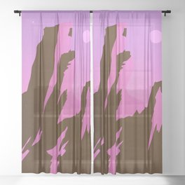 Purple Sunset Pink Mountains Landscape Sheer Curtain