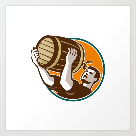 Bartender Pouring Drinking Keg Barrel Beer Retro Art Print