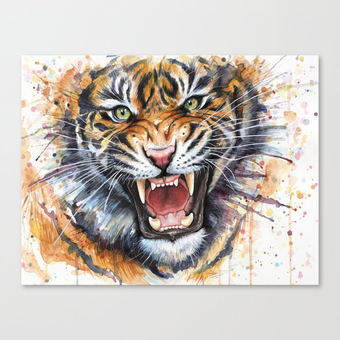 Tiger Roar Watercolor Home Decor Room HD Canvas Print Picture Wall Art Painting