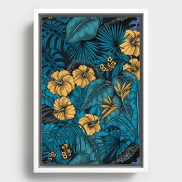 Tropical garden in blue and yellow Framed Canvas