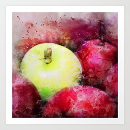 The Odd One Out - Red and Yellow Apples Still Life Watercolor Art Print