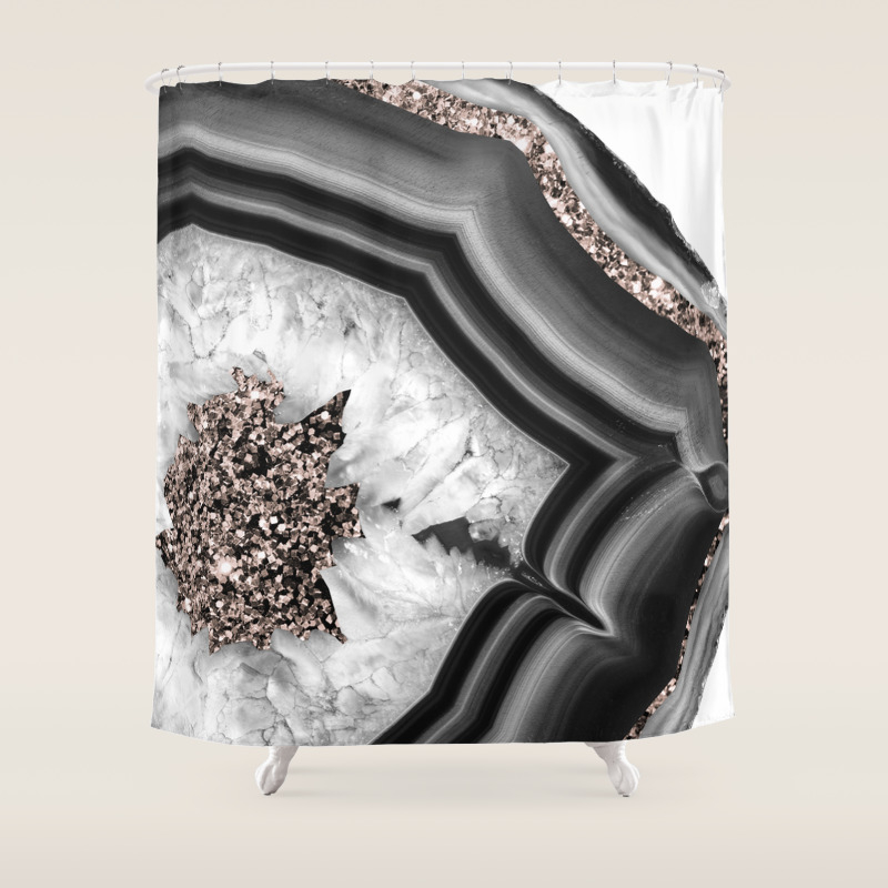 Gray Black White Agate With Rose Gold Glitter 2 Gem Decor Art