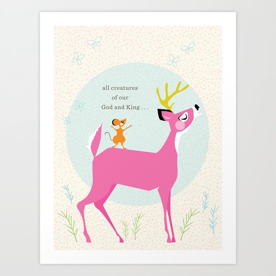 Deer & Mouse Singing Art Print
