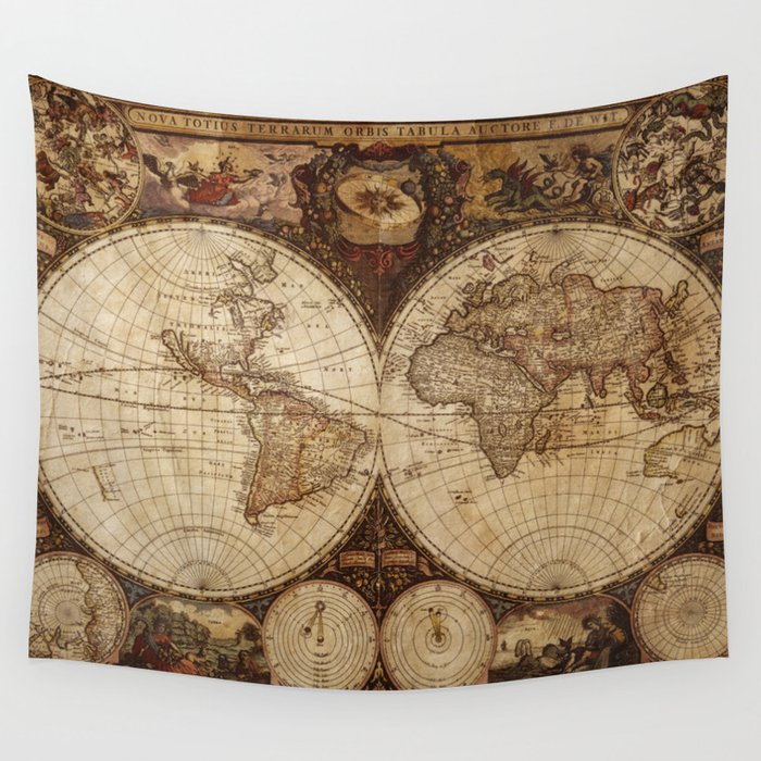 Vintage Map of the World Wall Tapestry by foxxmap Society6