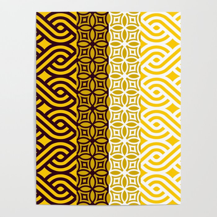 Yellow Plaits Pattern on Black and White Poster