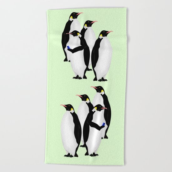 Penguin On A Mobile Device Beach Towel