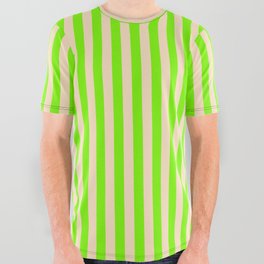 [ Thumbnail: Green & Bisque Colored Stripes/Lines Pattern All Over Graphic Tee ]