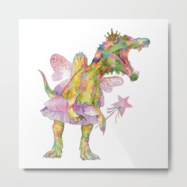 T-rex princess fairy dinosaur painting watercolour  Metal Print | Sketch, Art, Princess, Watercolor, Hand, Painting, Pink, Trex, Background, Design 