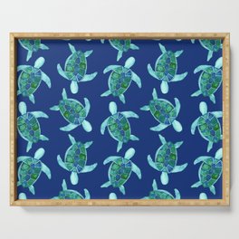 Save the Sea Turtles |Watercolor Blue Green| Renee Davis Serving Tray