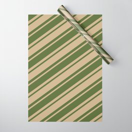 [ Thumbnail: Tan & Dark Olive Green Colored Lines Pattern Wrapping Paper ]