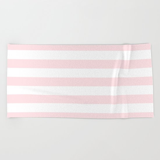 Stripes Pink Flamingo on White Beach Towel