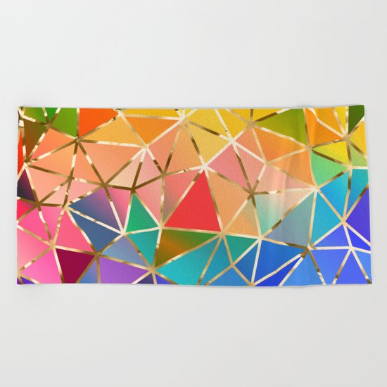 Rainbow geometric #9 Beach Towel