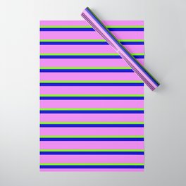 [ Thumbnail: Green, Blue, and Violet Colored Lined Pattern Wrapping Paper ]