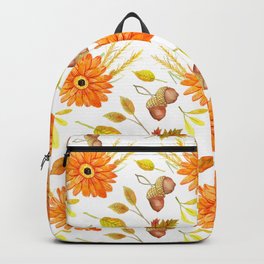 Autumn Orange Gerbera Daisy & Leaves Backpack