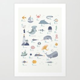 Ocean sea life alphabet  Art Print