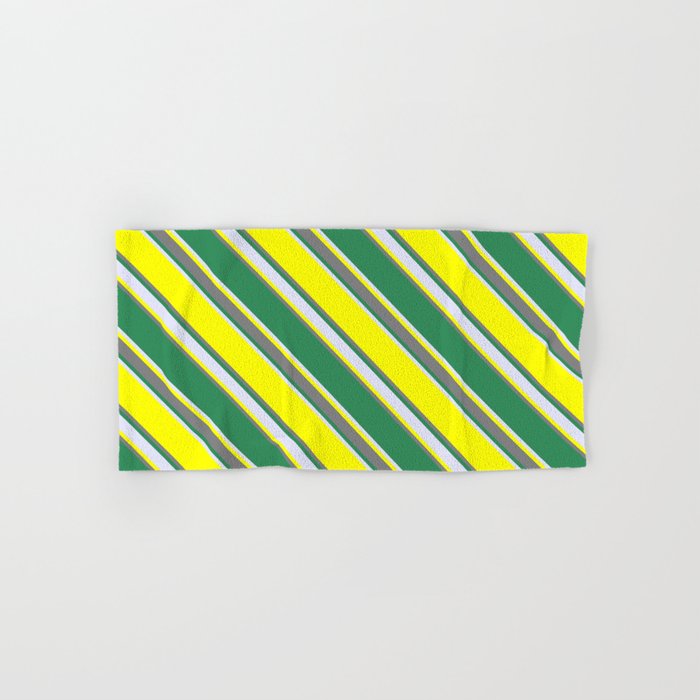 Yellow, Gray, Sea Green, and Lavender Colored Striped Pattern Hand & Bath Towel