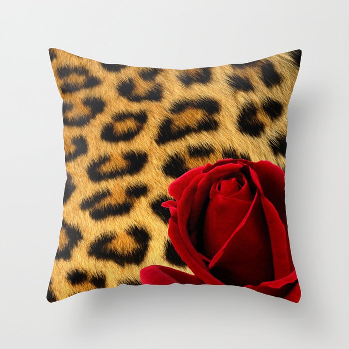 Leopard Print Red Rose Throw Pillow By Colormey Society6 Leopard Print Red Rose Throw Pillow