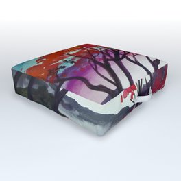The Red Leaves of Autumn, alpine mountain red foliage landscape painting Outdoor Floor Cushion