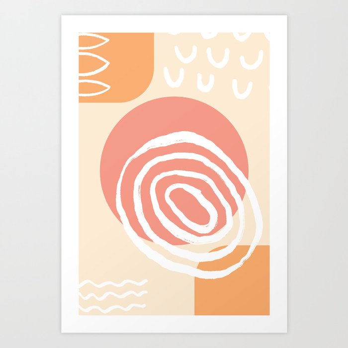 Peach Colors & Doodles #1 Art Print