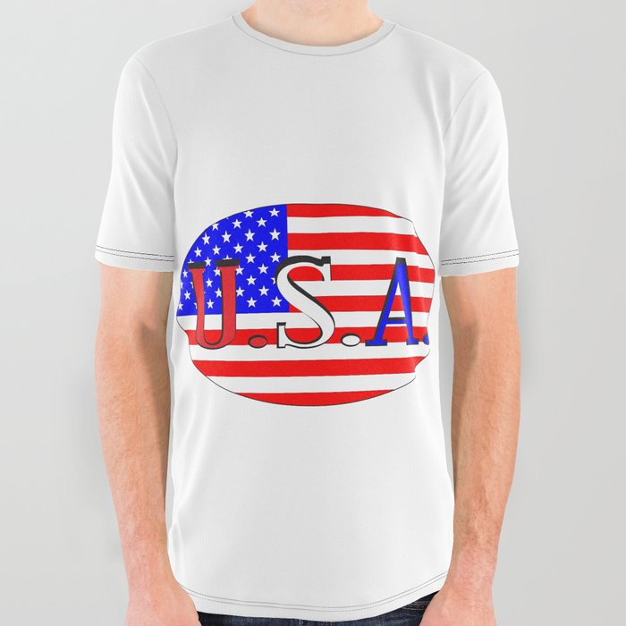 USA Isolated Rugby Ball All Over Graphic Tee