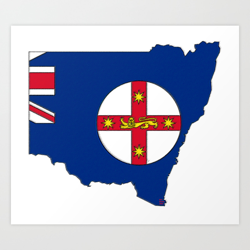 New South Wales Australia Map With Nsw Flag Art Print By Havocgirl Society6