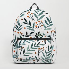 Festive watercolor branches - sage and orange Backpack