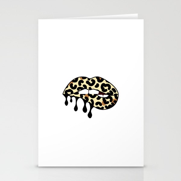 Leopard melting lips. Fashion art print Stationery Cards
